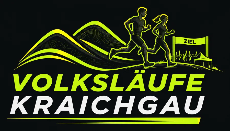 Logo „Volksläufe Kraichgau“: zwei Läufer vor dem Zielbogen